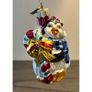 Thomas Pacconi Classics 2003 Penguin Candy Cane Glass Christmas Ornament 3"